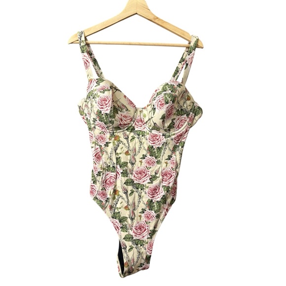 Ta3 Floral One Piece Swimsuit Corset push up sexy Brazilian Size XL - Picture 2 of 14